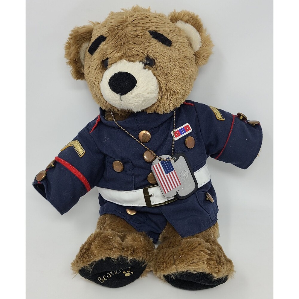 Build-A-Bear Workshop Bearemy Marines Dress Blue Jacket 2013 Retired + Dog Tags
